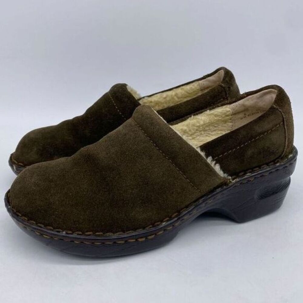B.O.C. Clogs Shoes Womens 6 MW Dark Brown Suede Leather Fleece Lined Comfort